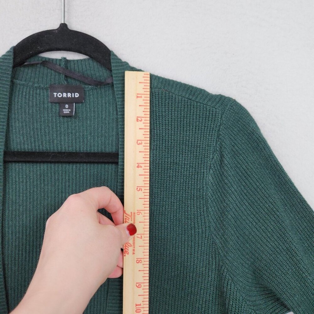 Torrid Sweater Womens 0 Large Green Cardigan Long Line Open Front Lightweight - Picture 5 of 12